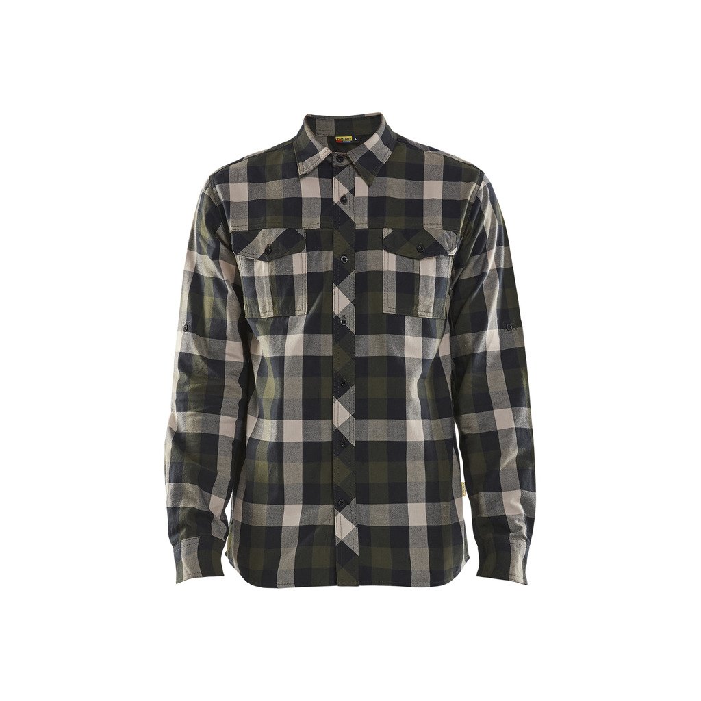 [3299115245994XL] Flanellskjorte (4XL, Mørk oliven/svart)
