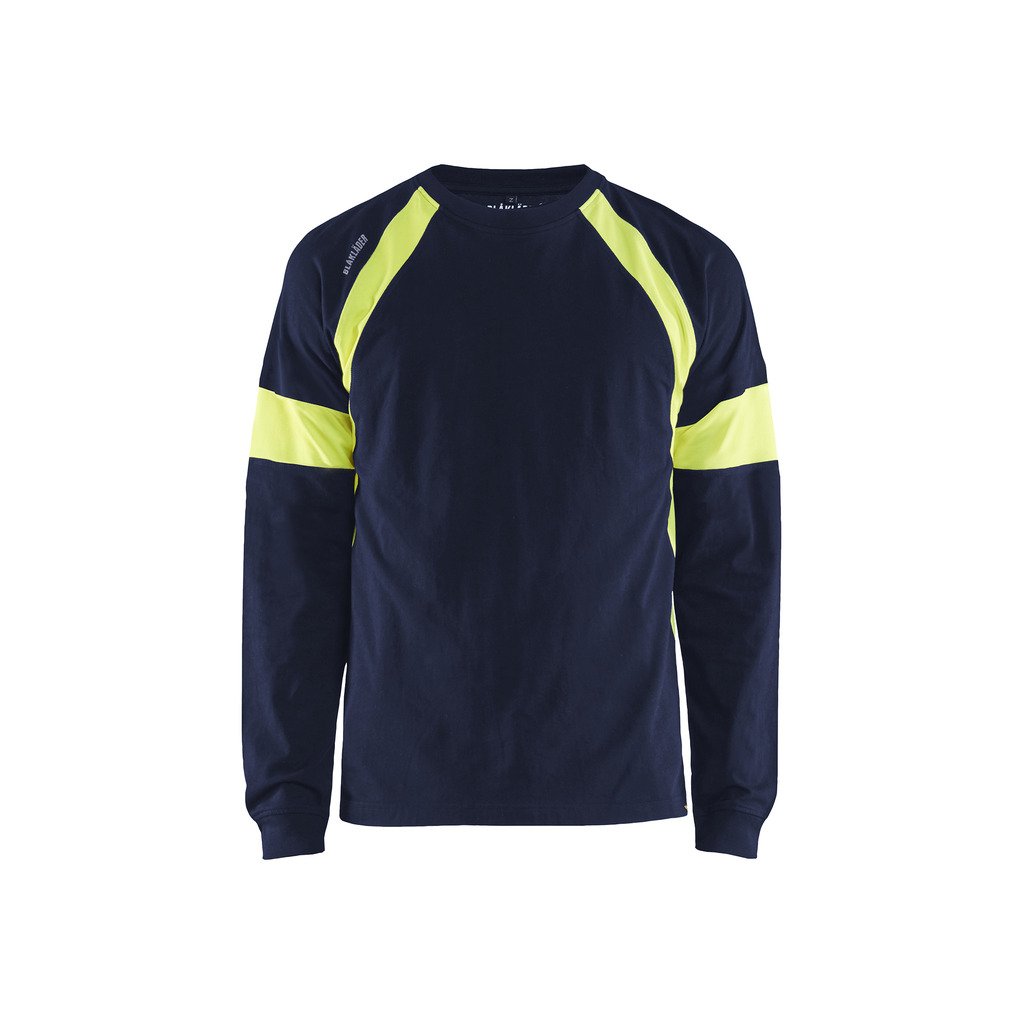 [3520103088334XL] T-skjorte Langermet (4XL, Marineblå/Varselgul)