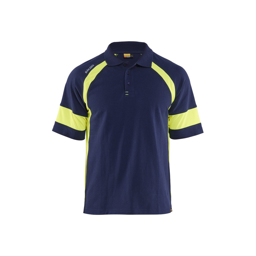 [3528105089334XL] Pikéskjorte varsel (4XL, Marineblå/Varselgul)