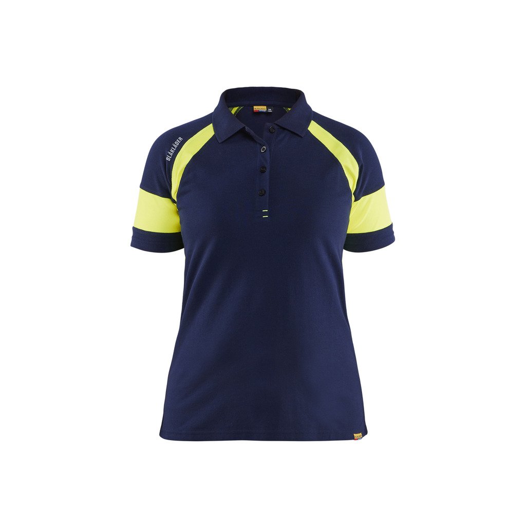 [352910508933L] Pikéskjorte varsel dame (L, Marineblå/Varselgul)