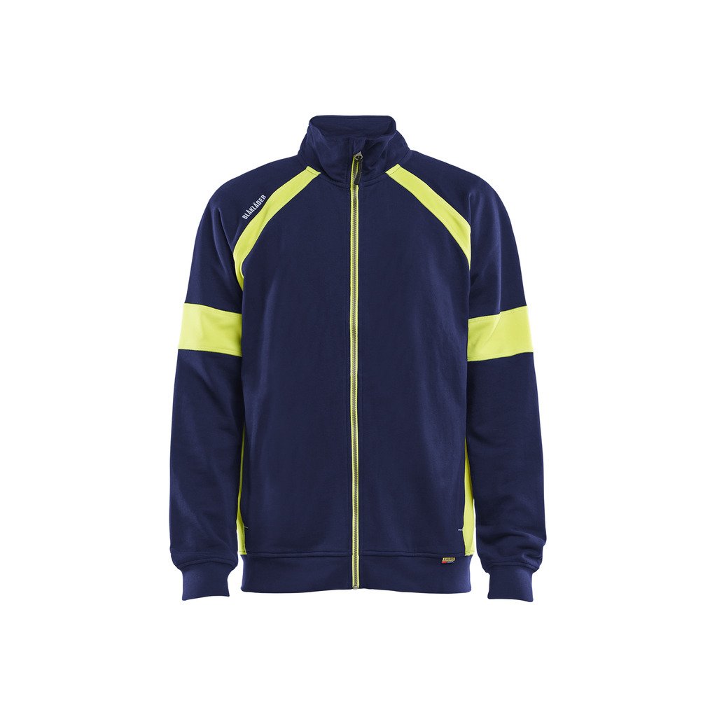 [3567115889334XL] Varselgenser hel glidelås (4XL, Marineblå/Varselgul)