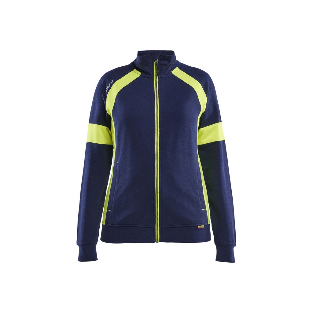 [356811588933L] Varselgenser hel glidelås dame (L, Marineblå/Varselgul)