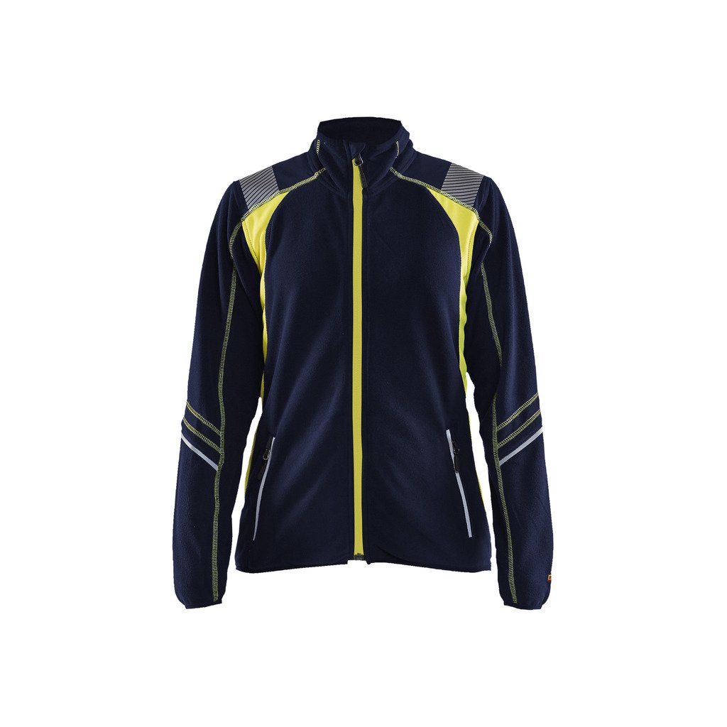 [497310108933L] Microfleecejakke dame (L, Marineblå/Varselgul)