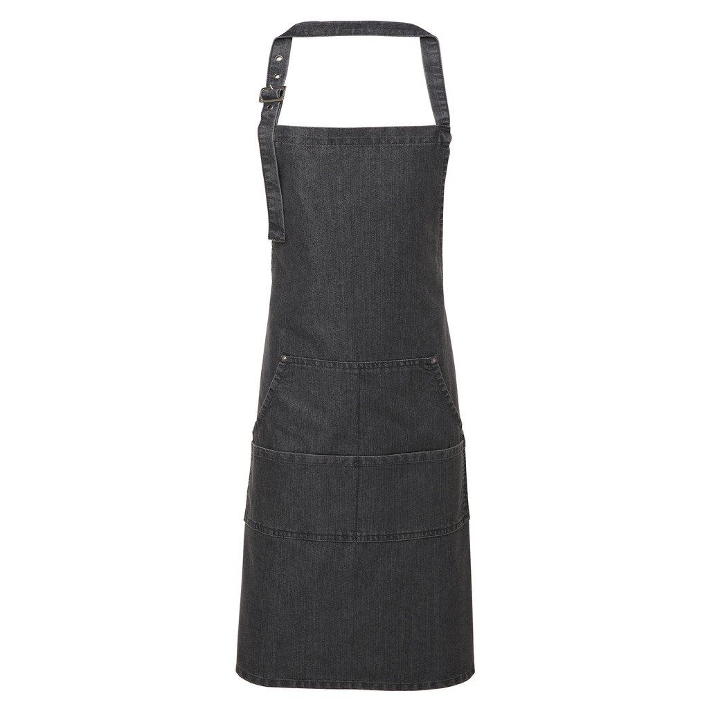 [P126-19795] Denim Bib Apron (Black Denim)