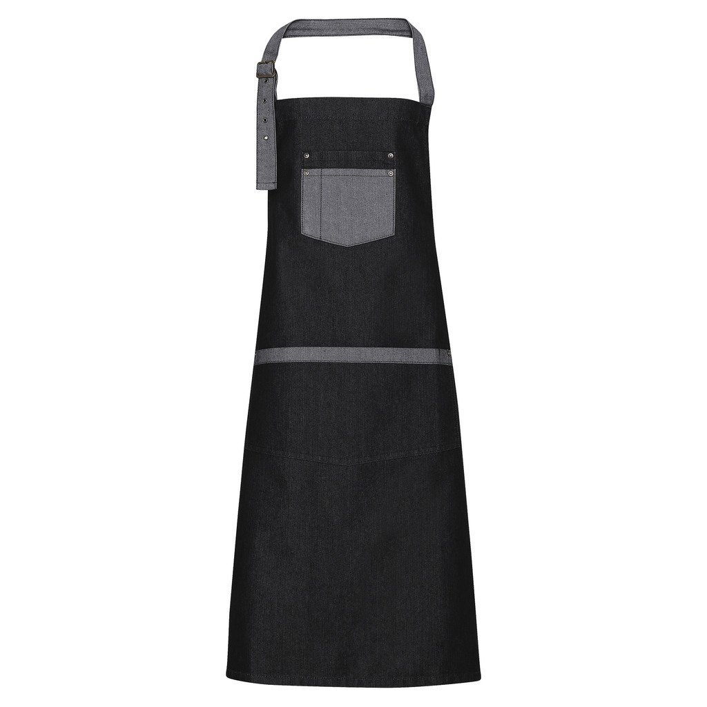 [P127-19795] Domain Contrast Bib Apron (Black Denim)