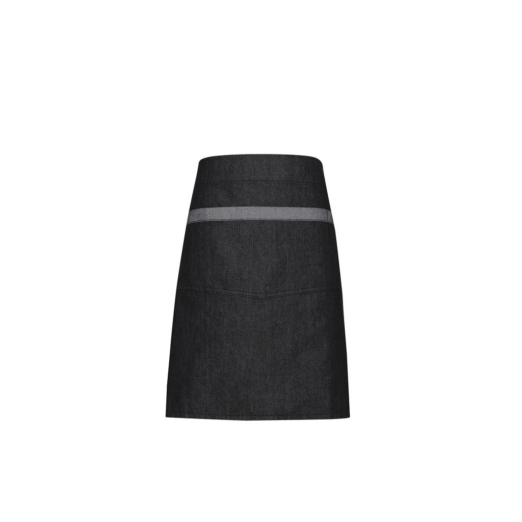 [P128-19795] Domain Contrast Waist Apron (Black Denim)