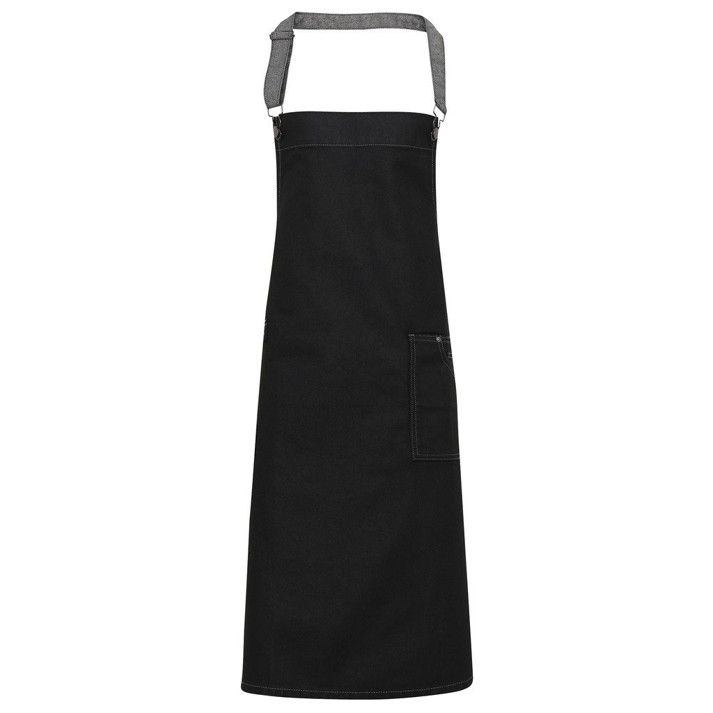 [P134-19795] District Wax Bib Apron (Black Denim)