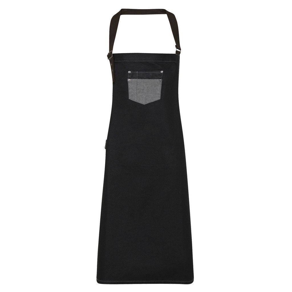 [P136-19795] Division Bib Apron (Black Denim)