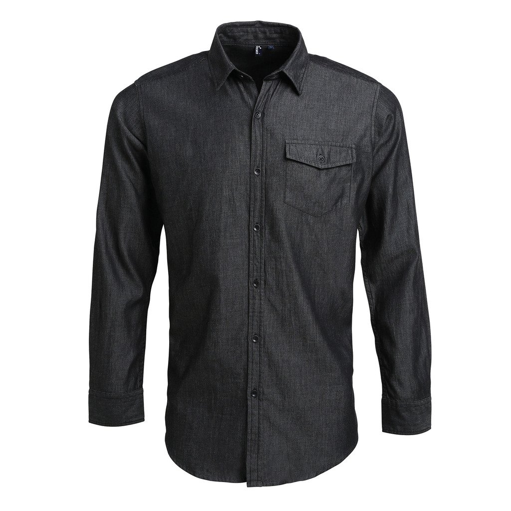 [P222-19752] Men's Jeans Stitch Denim Shirt (3XL, Black Denim)
