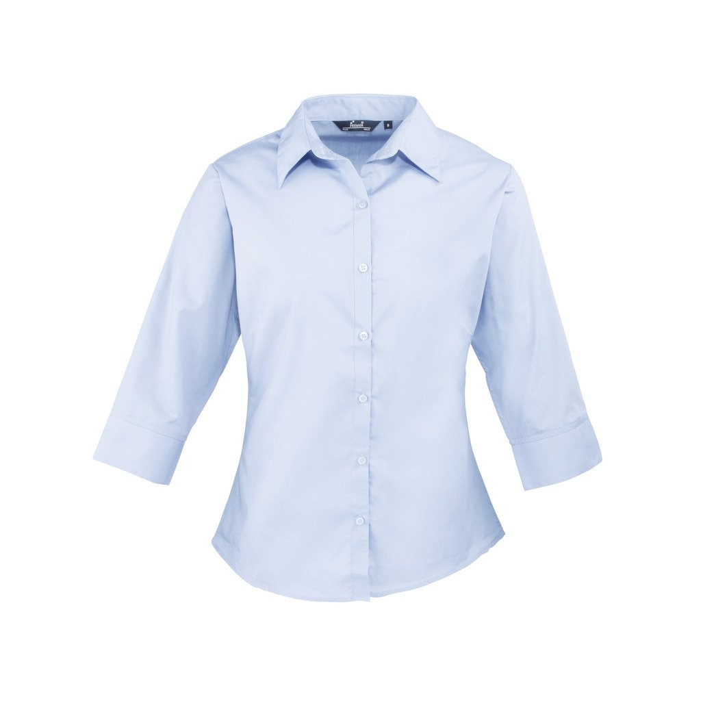 [P305-32046] Women's Poplin 3/4 Sleeve (14, Lys Blå)