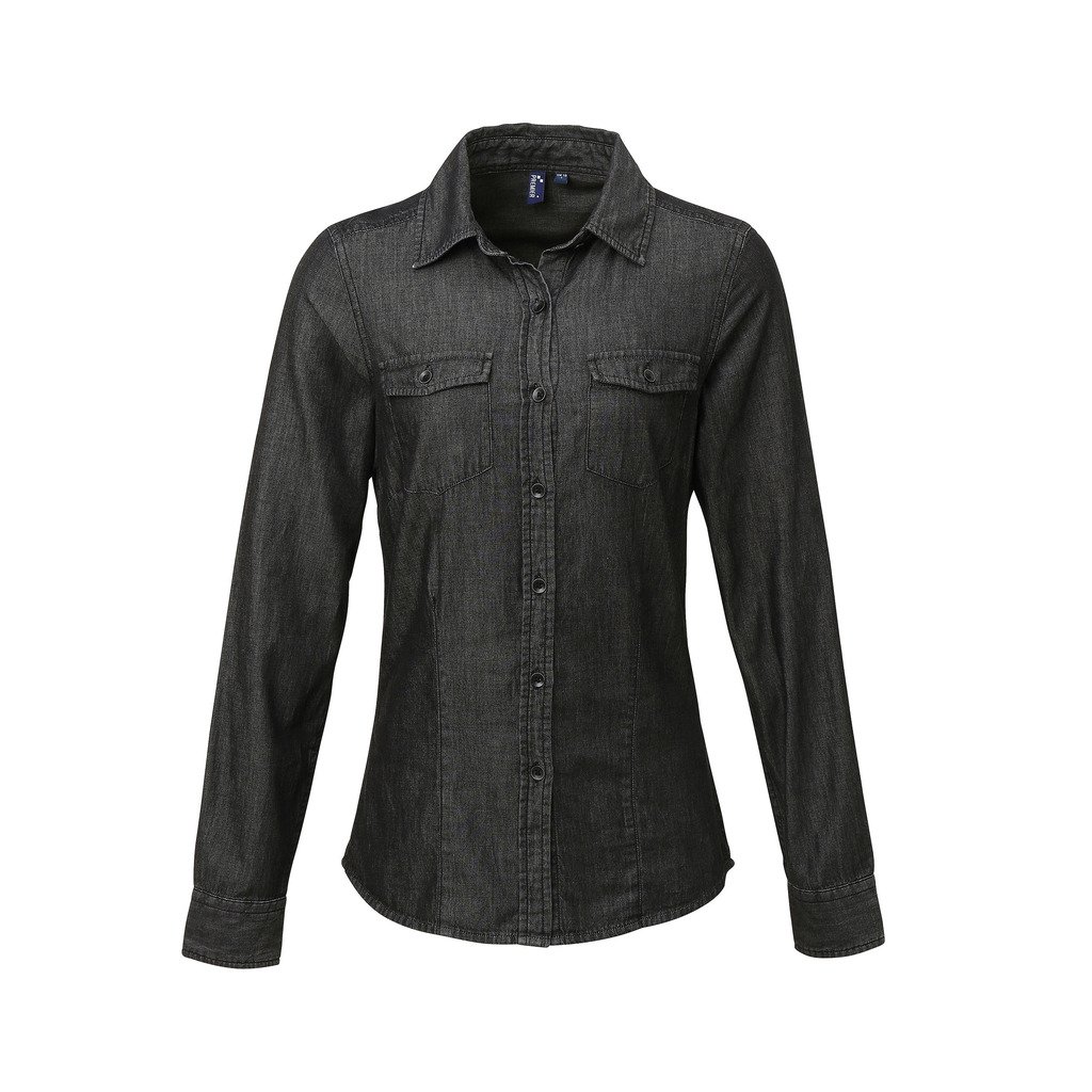 [P322-19752] Women's Jeans Stitch Denim Shirt (3XL, Black Denim)