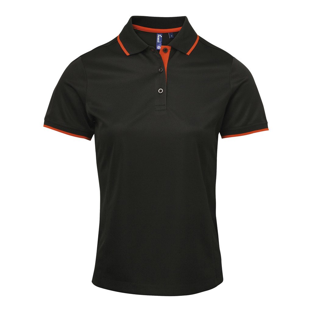 [P619-92046] Ladies Contrast Polo (L, Sort/Safety Orange)