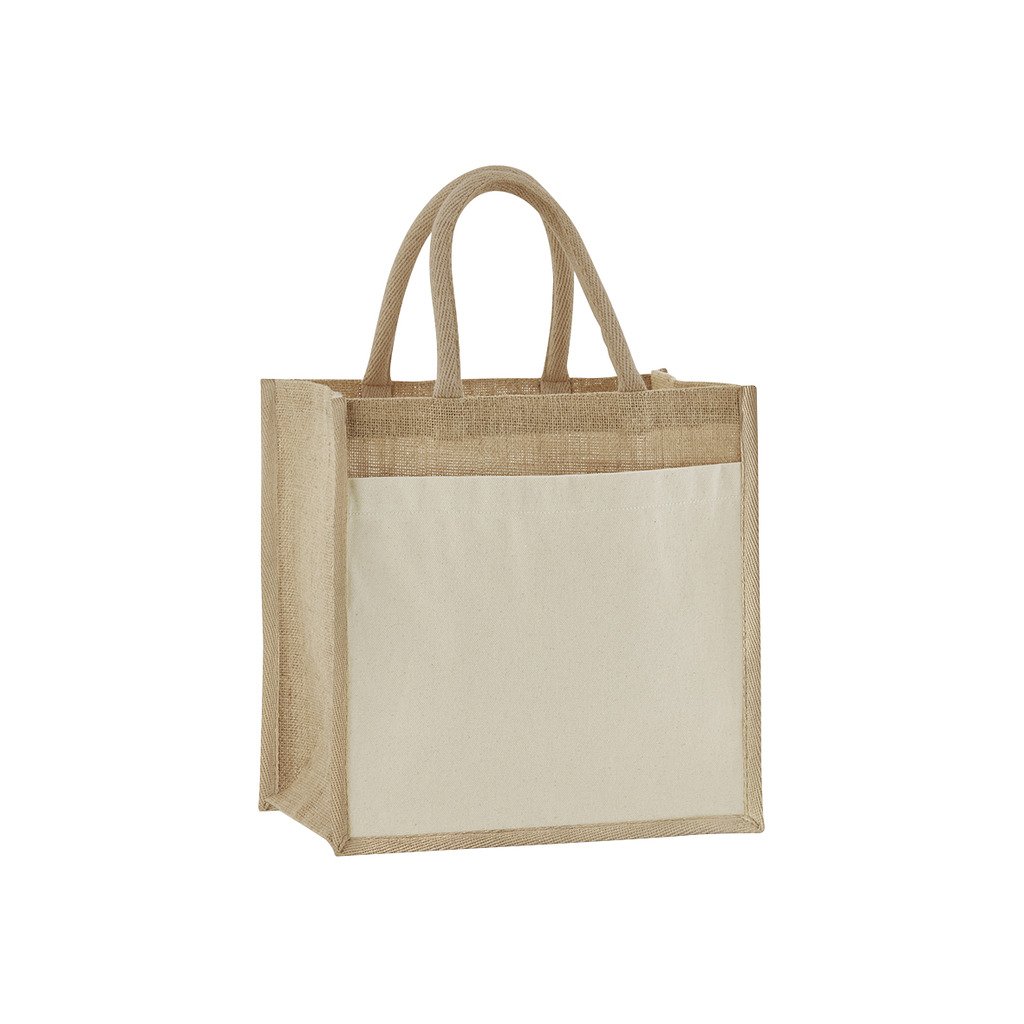 Cotton pocket natural starched jute midi tote