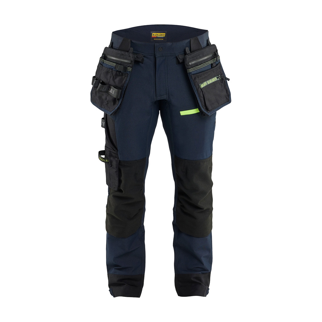[197916498633C146] Håndverksbukse STRIKER 4-veisstretch ToolRig™ (C146, Mørk marineblå/Varselgul)